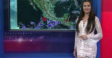 nearly naked weather girl sparks outrage by presenting live tv forecast
