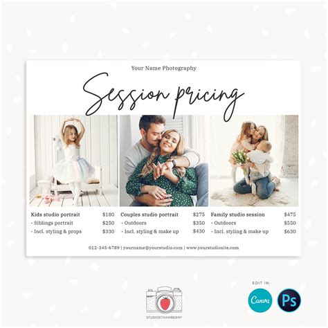 photography pricing guide   session options canva photoshop strawberry kit