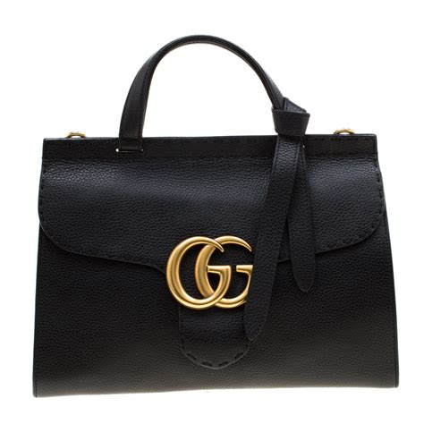 Gucci Black Leather Gg Marmont Top Handle Bag Gucci Tlc