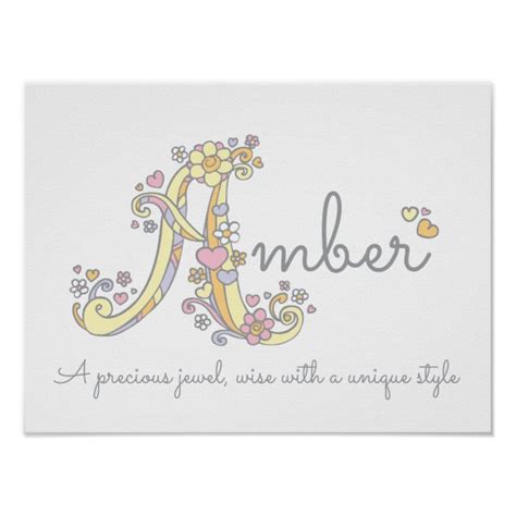A Monogram Art Amber Girls Name Meaning Poster