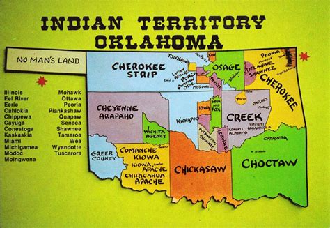 postcard  oklahoma native american tribes map  united states