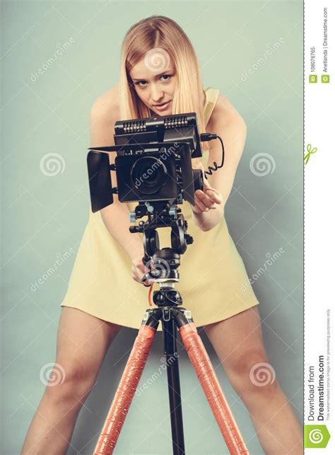 Photographer Woman With Camera Taking Photos Stock Image
