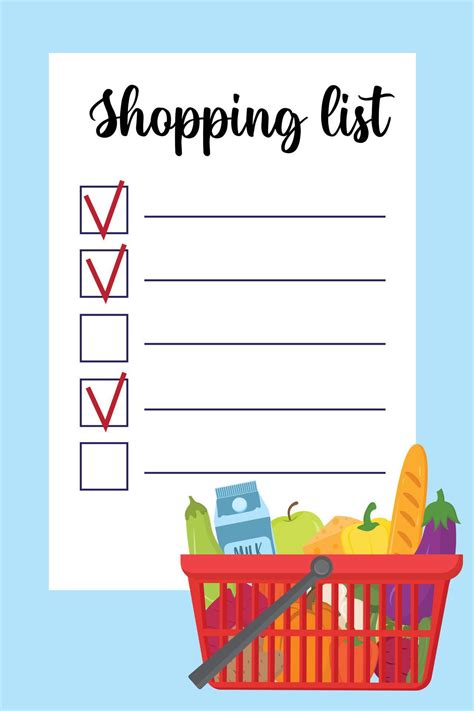 shopping list template  supermarket busket  healthy food
