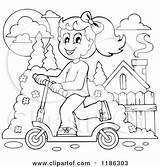 Scooter Riding Girl Clipart Happy Outlined Cartoon Royalty Visekart Vector Illustration Neighborhood Protected Collc0161 sketch template