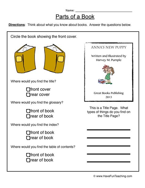 elementary parts   book worksheet