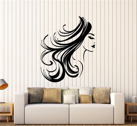 Vinyl Wall Decal Girl Face Woman Long Hair Hairstyle Makeup Stickers