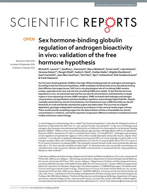pdf sex hormone binding globulin regulation of androgen bioactivity