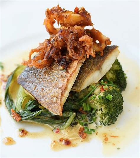 Sea Bass With Lemon Grass Sauce Fried Squid And Chilli