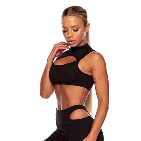 simenual fitness black active wear tank top women cut out crop tops