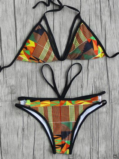 geometric print strappy triangle bikini set triangle bikini set