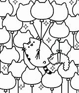 Pusheen Coloring Pages Cat Kids Kitties Balloon sketch template