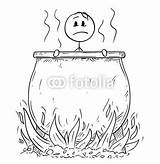 Cartoon Boiling Water Drawing Hell Man Cauldron Businessman Sins His Who Stick Illustration Paintingvalley Drawn Conceptual sketch template