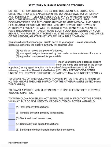 durable power  attorney texas form adobe  ms word