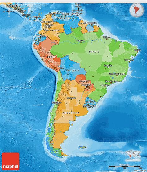 Political 3d Map Of South America Political Shades Outside