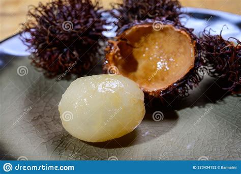 Tasty Tropical Exotic Fruits Ripe Fresh Peeled And Unpeeled Hairy