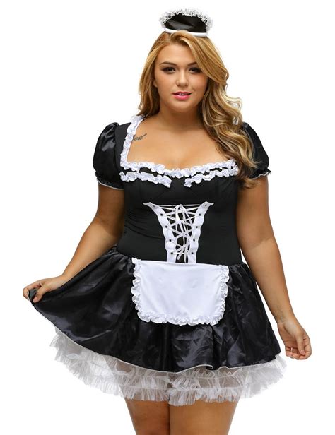 plus size halloween satin french maid adult uniform fancy