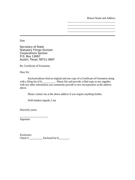 sample cover letter  filing  llc articles  certificate