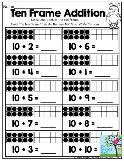 ten frame worksheets  kindergarten