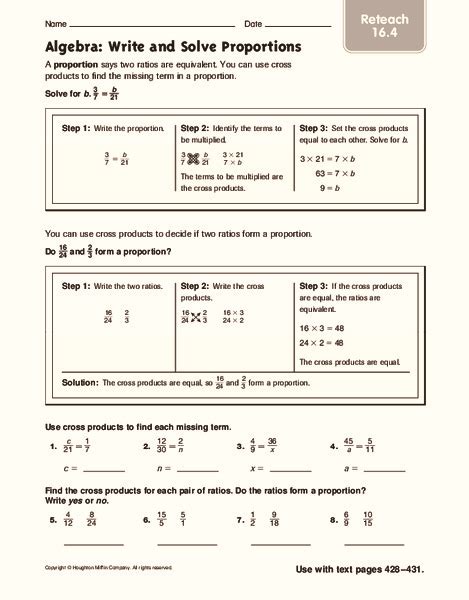 algebra write  solve proportions worksheet    grade