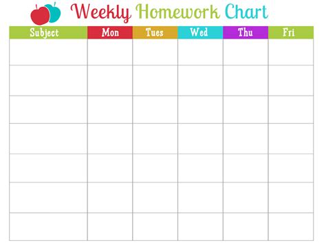 weekly homework chart printable printable word searches