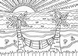 Coloring Beach Pages Summer Printable Adults Sunset Doodle Alley Tropical Scenes Hammock Print Adult Color Kids Sheets Book Template Simple sketch template