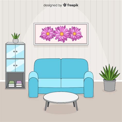 vector modern hand drawn living room interior