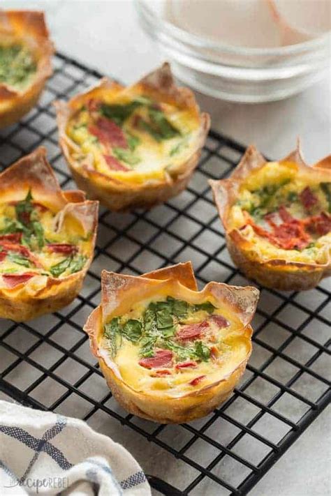 easy mini quiche recipe  spinach  roasted red peppers