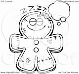 Zombie Gingerbread Mascot Dreaming Clipart Cartoon Thoman Cory Outlined Coloring Vector 2021 sketch template