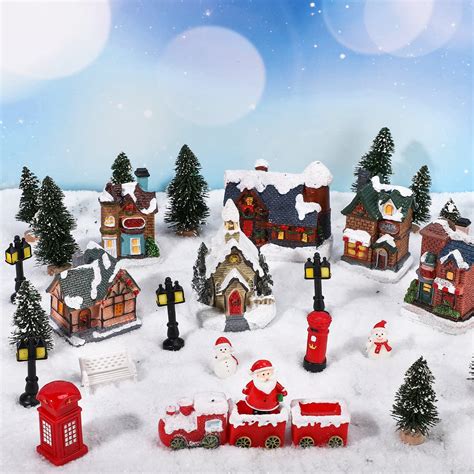 buy zubebe  pcs christmas village sets christmas village houses led holiday village figurines