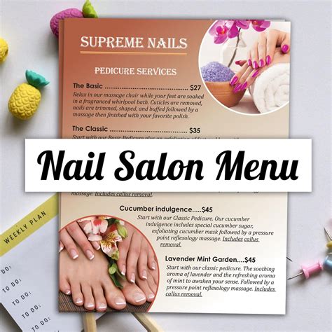 page pedicure menu  nail salon design  etsy nail salon