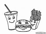 Coloring Burger Pages Fries Hamburger Colouring Drink French Printable Food Drinks sketch template