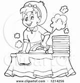 Housewife Laundry Cartoon Ironing Clipart Happy Illustration Outlined Visekart Royalty Vector 2021 sketch template