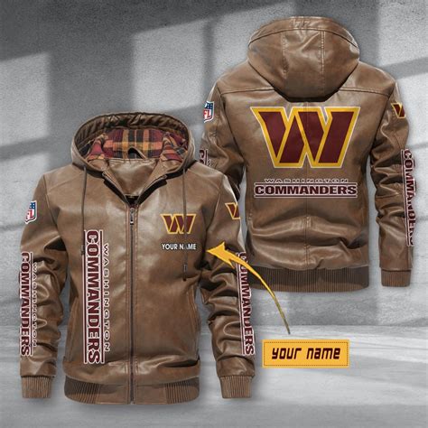 washington football team hooded leather jacket football leather jacket