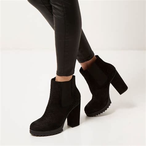 river island black suede heeled ankle boots  black lyst