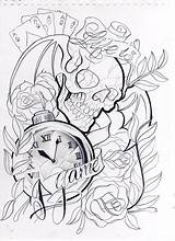 Tattoo Drawings Sketch Skull Willemxsm Sleeve Game Deviantart Tattoos Life Sketches Stencil Para Outline Designs Stencils Drawing Clock Badass Half sketch template