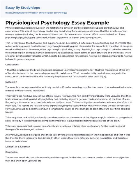 physiological psychology essay  studyhippocom