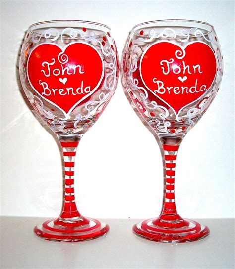Valentine S Day Red Hearts Hand Painted Set Of 2 20 Oz Etsy Hand