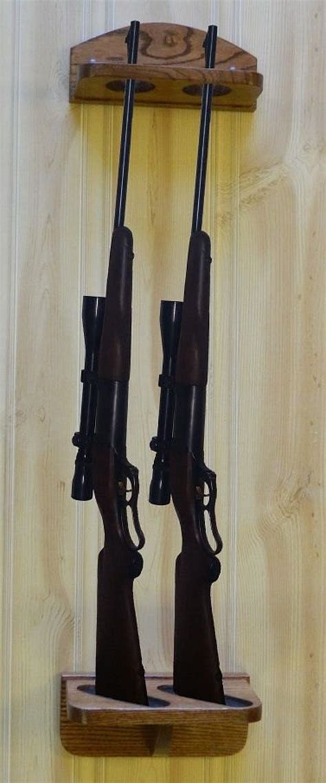 gun rack 2 gun vertical wall display solid oak wood