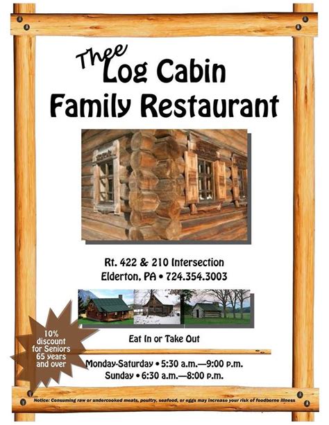 menu  thee log cabin restaurant  elderton pa