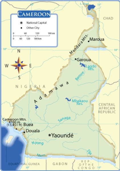 Cameroon Map Terrain Area And Outline Maps Of Cameroon