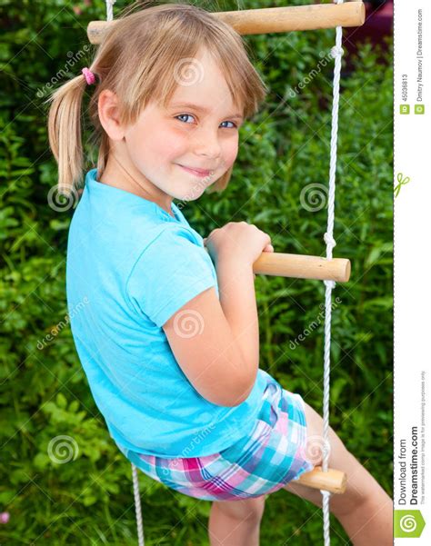 Happy Girl On A Rope Ladder Stock Image Image Of