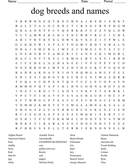 dog breeds  names word search wordmint