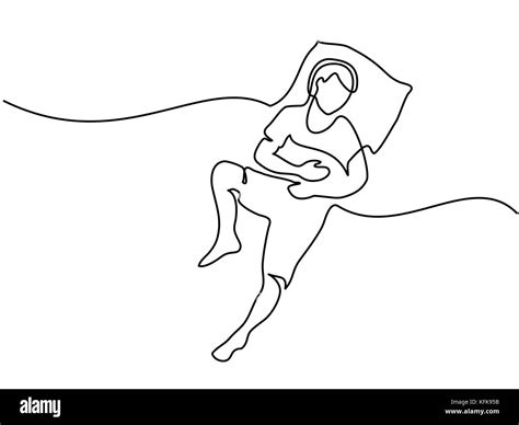 Continuous Line Drawing Man In Sleeping Pose On Pillow Vector