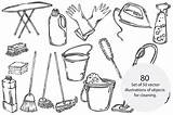 Cleaning Tools Drawing Illustration Creativemarket Vector Pencil sketch template