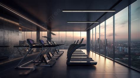 contemporary fitness  gym  cityscape  skyline   render