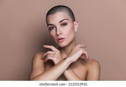 modern beauty portrait young woman shaved stock photo  shutterstock