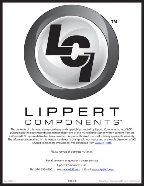 lippert components solera power awning  led lights oem user manual page