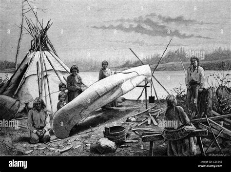 Anishinabe Or Chippewa Indians Repairing A Boat North America