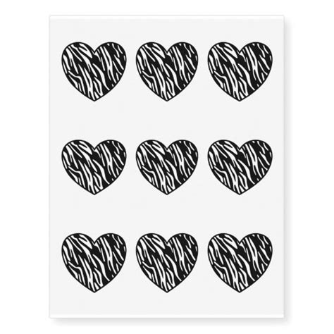 zebra print heart temporary tattoos zazzlecom