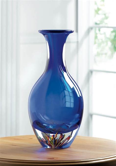 blue art glass bottleneck vase wholesale  koehler home decor art